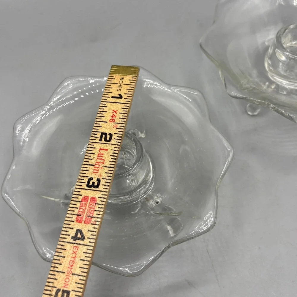 Vintage Clear Pressed Glass Scalloped Taper Candle Holders‎ Tripod Footed Pair